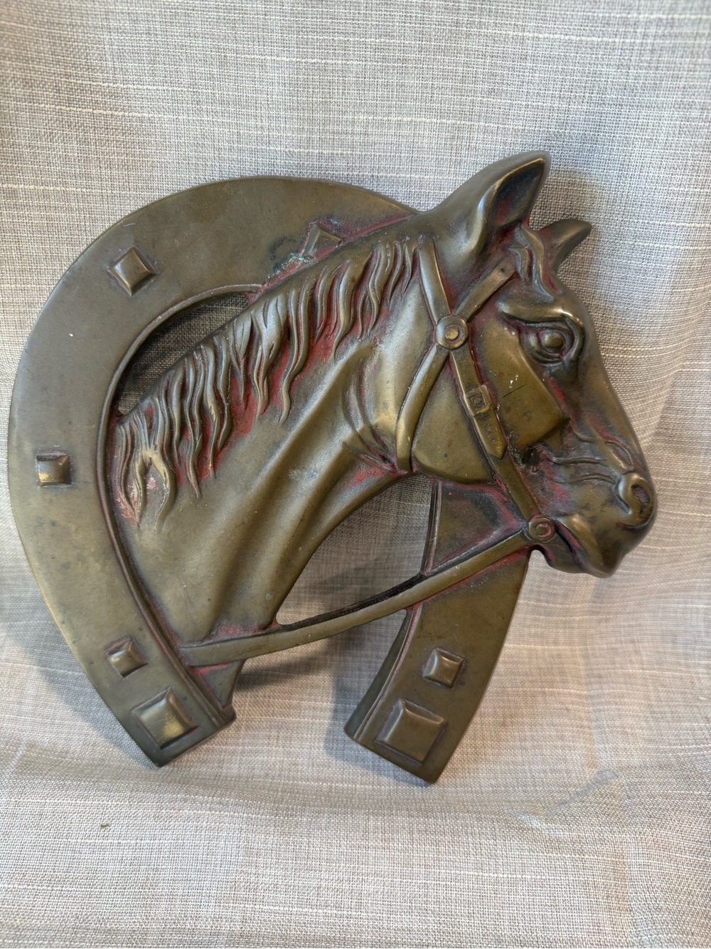 Vintage Horse/Horseshoe Brass Metal Wall Plaque Mid-Century Modern
